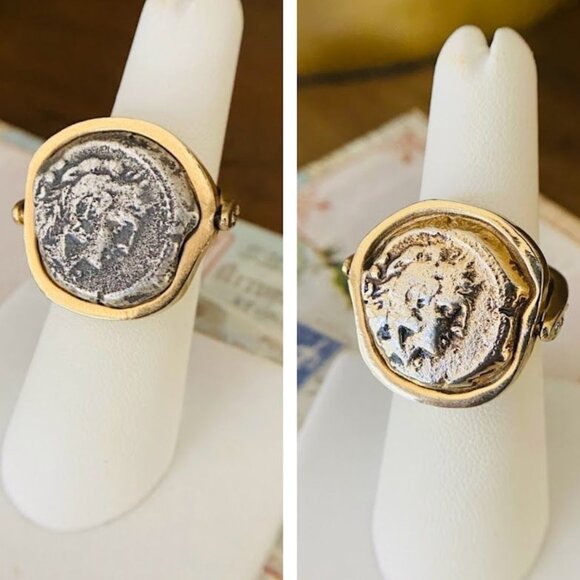 Free People TAT2 Designs Reversible Fira Vintage Silver & Gold Coin Ring 7.5 - Picture 1 of 6